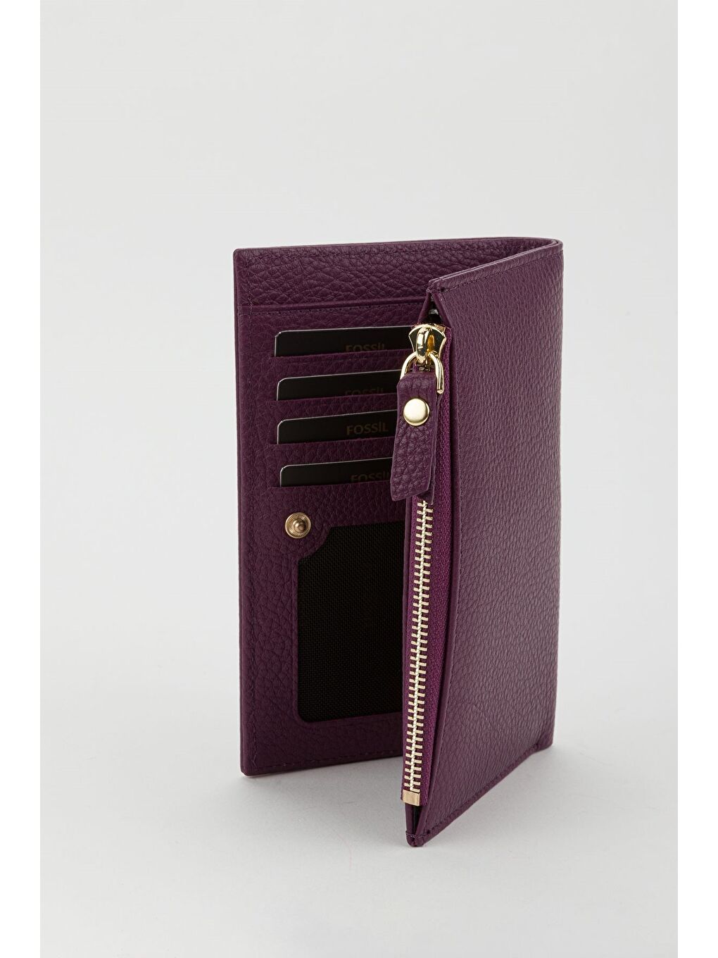 Kutulu Hakiki Deri Mürdüm Orta Boy Kadın El Portföyü Kartlık Cüzdan-3