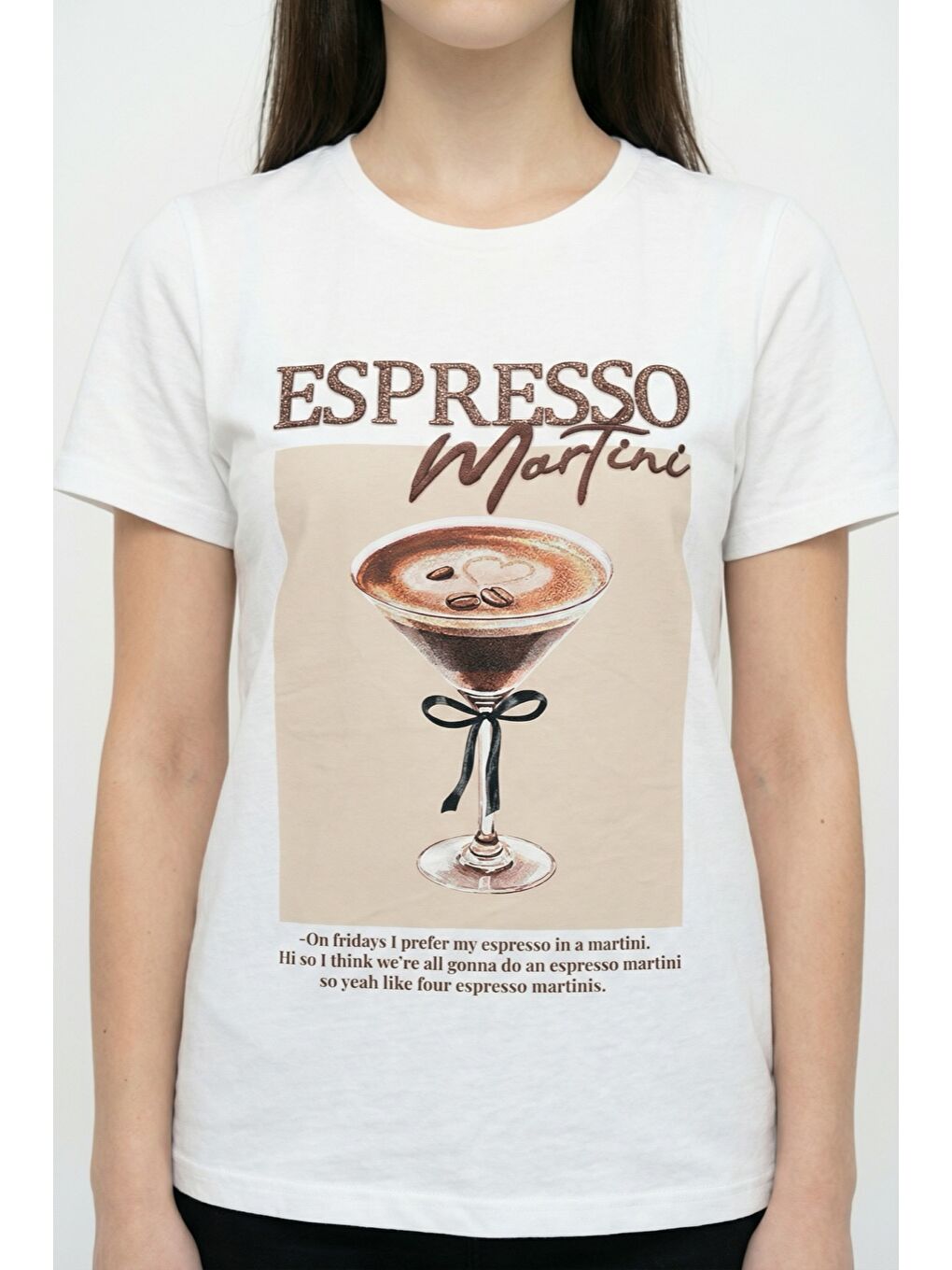 Espresso Nakışlı Baskılı Oversize Tişört Ekru-1