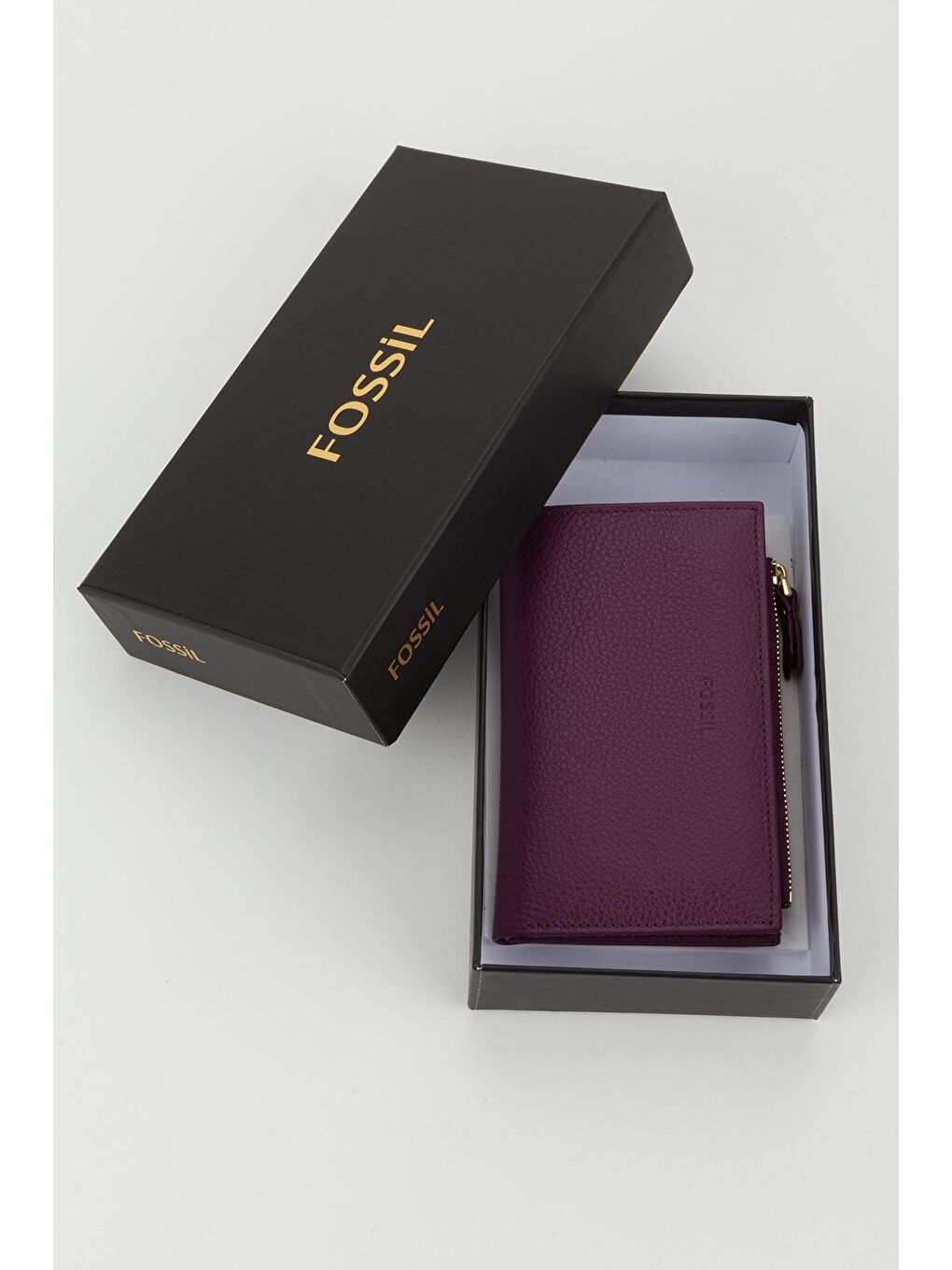 Kutulu Hakiki Deri Mürdüm Orta Boy Kadın El Portföyü Kartlık Cüzdan-5