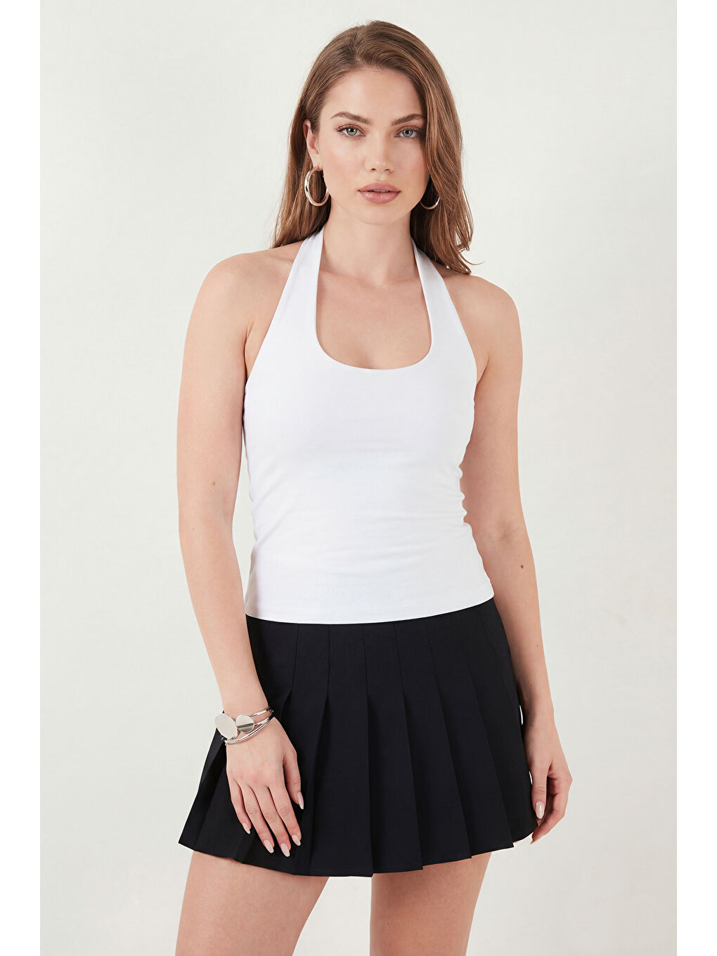 Siyah Slim Fit Halter Yaka Sırt Dekolteli İkili Paket Bluz 5866664-5