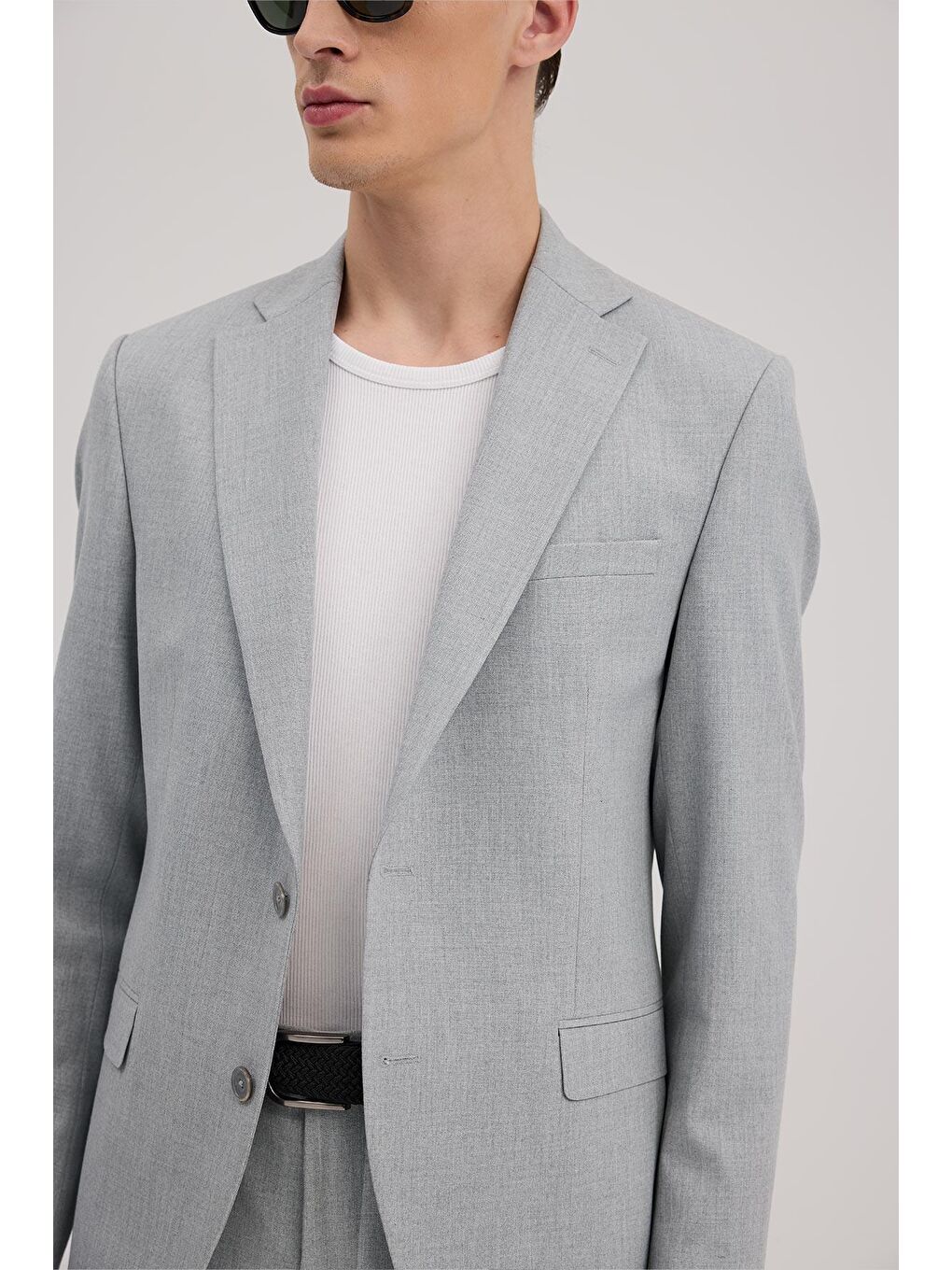 Gri Slim Fit Mono Yaka Takım Elbise-2