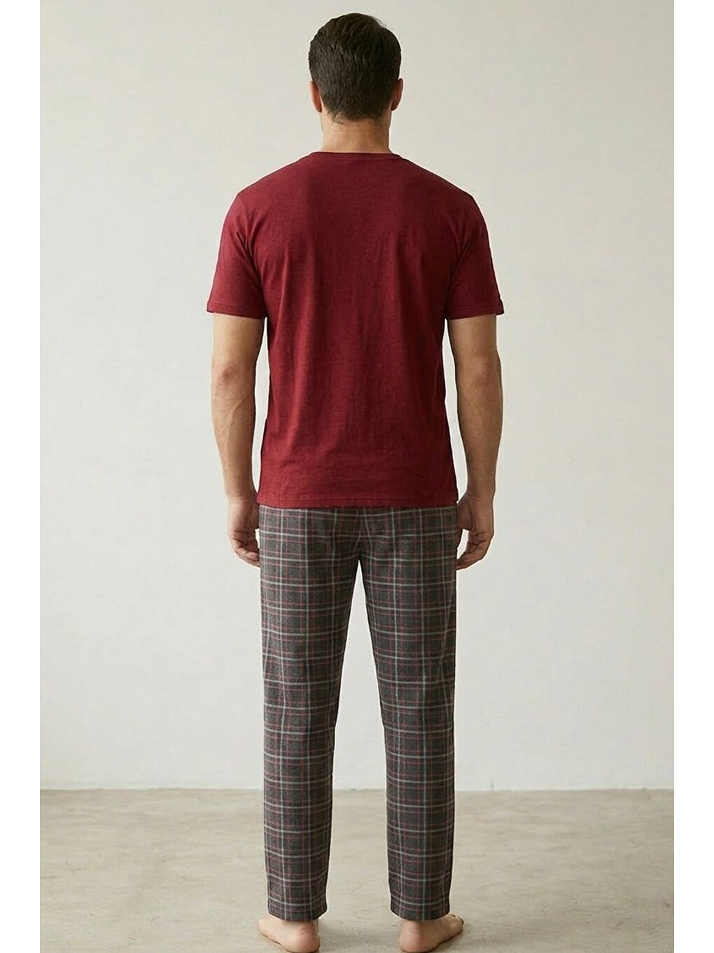 Bordo Örme Kısa Kollu Pijama Takım 8006-2