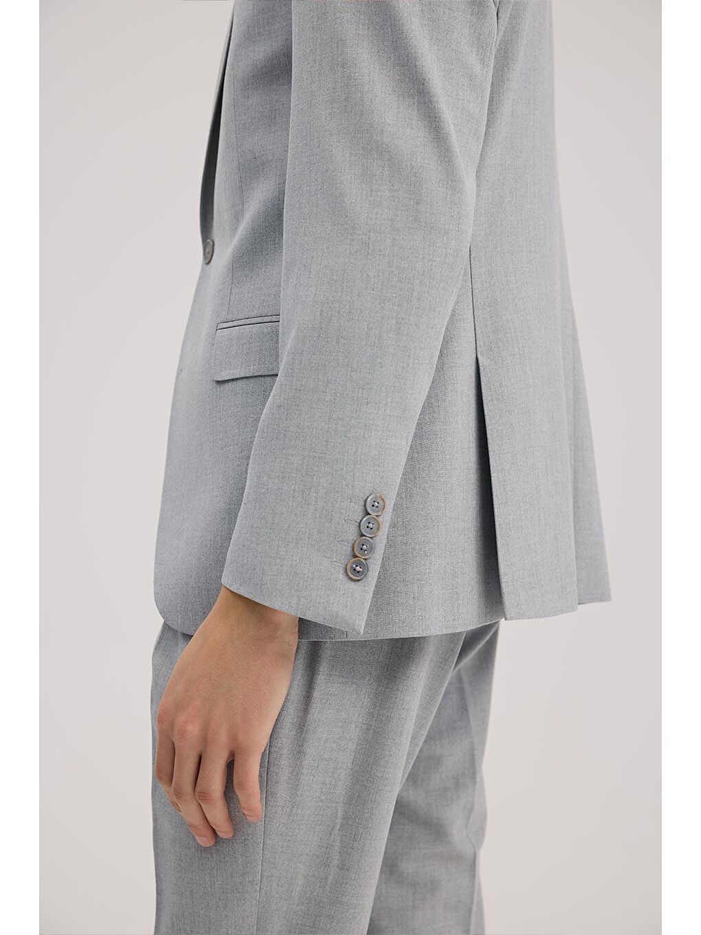 Gri Slim Fit Mono Yaka Takım Elbise-3