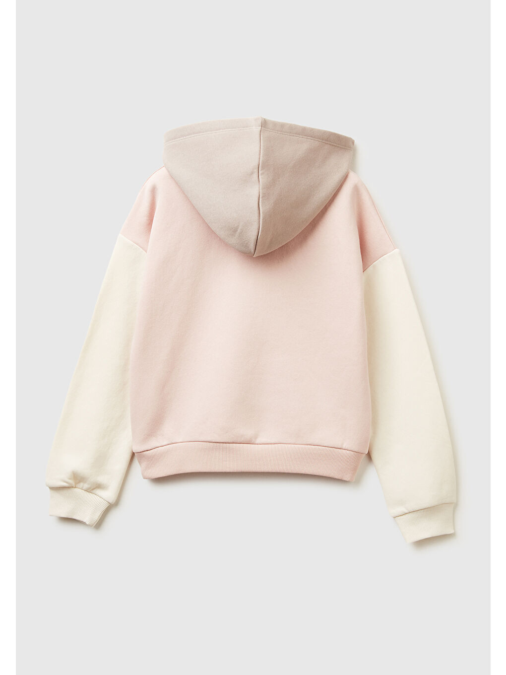 Ekru Kız Çocuk Krem-Pembe Payet İşlemeli Nervürlü Regular Fit Kapüşonlu Sweatshirt-1