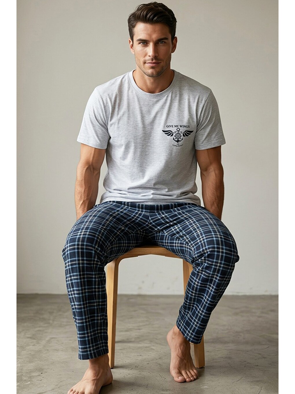 Gri Örme Kısa Kollu Pijama Takım 8006