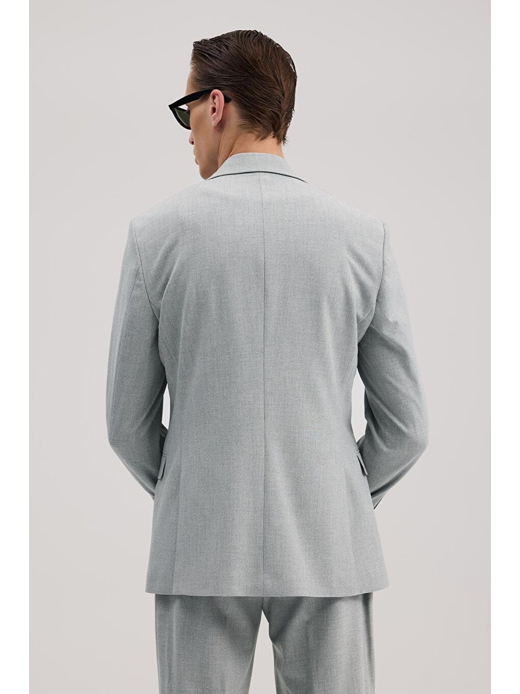 Gri Slim Fit Mono Yaka Takım Elbise-4