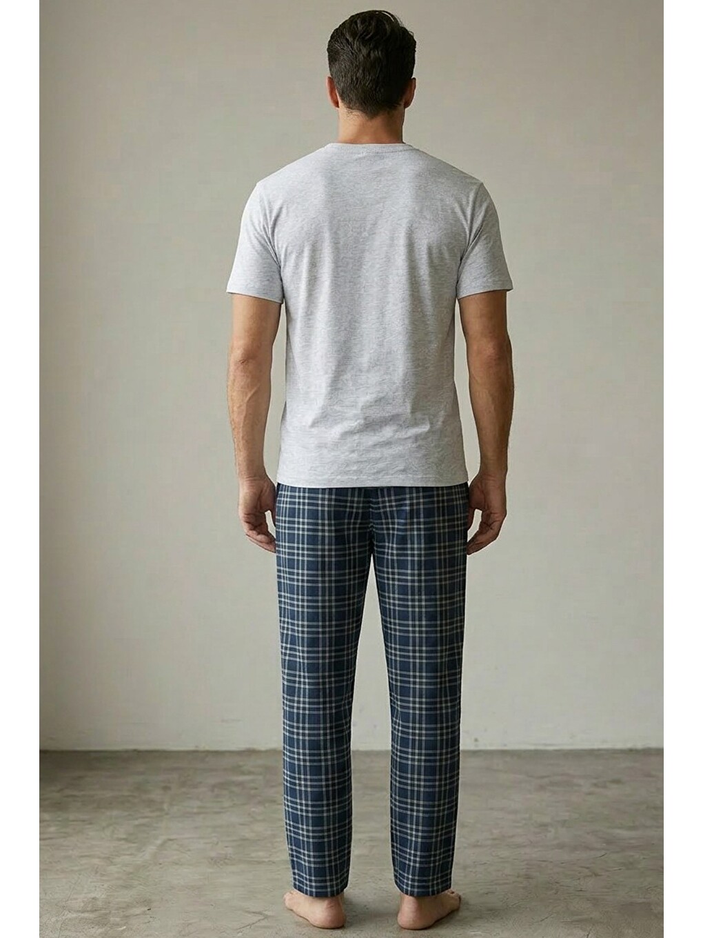 Gri Örme Kısa Kollu Pijama Takım 8006-2