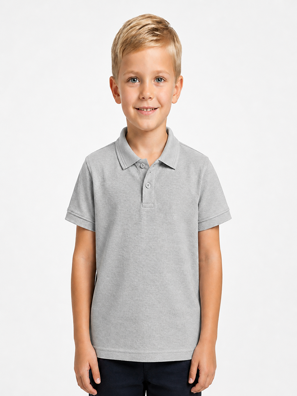 Gri Kids Polo Yaka Basic Kısa Kollu Unisex Çocuk Tişört