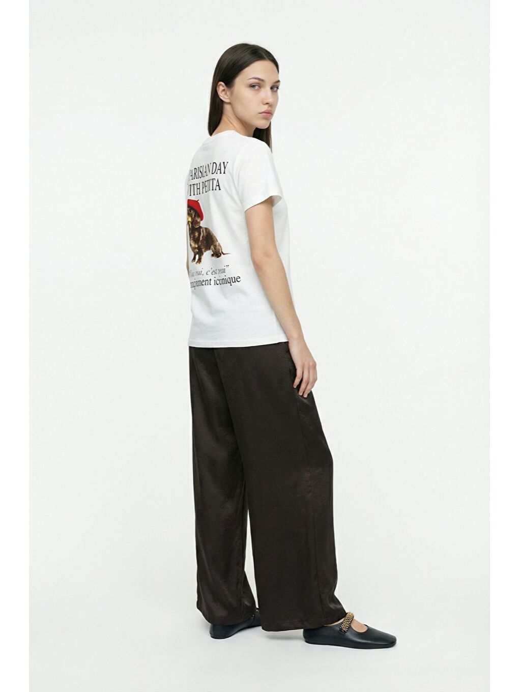 Köpek Baskılı Oversize Tişört Ekru-2