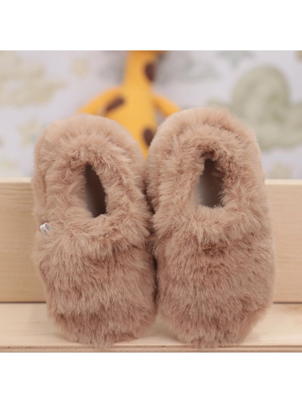 Kahverengi Yumuşak Tüylü ,Organik Bebek Patik, Kaydırmaz Taban Kreş Ayakkabısı, Taba