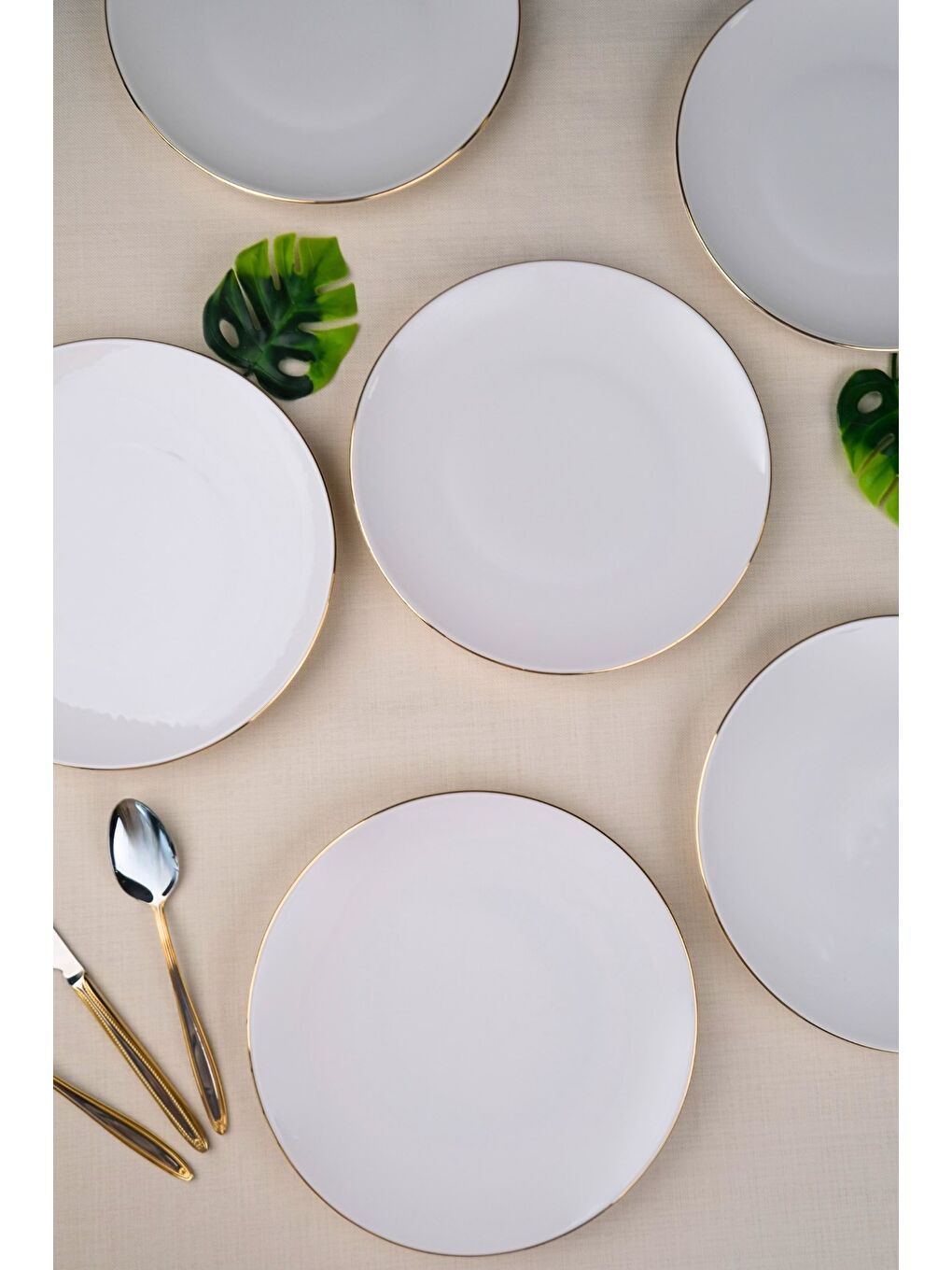 Ekru Porselen Altın Yaldız Pasta Tabağı 20,50cm 6 LI