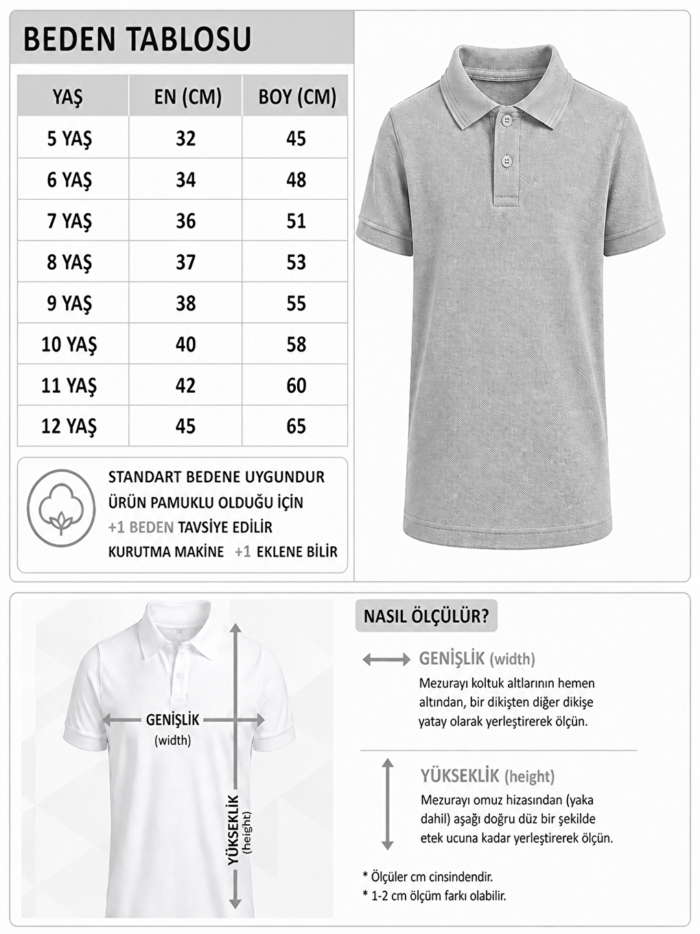 Gri Kids Polo Yaka Basic Kısa Kollu Unisex Çocuk Tişört-1
