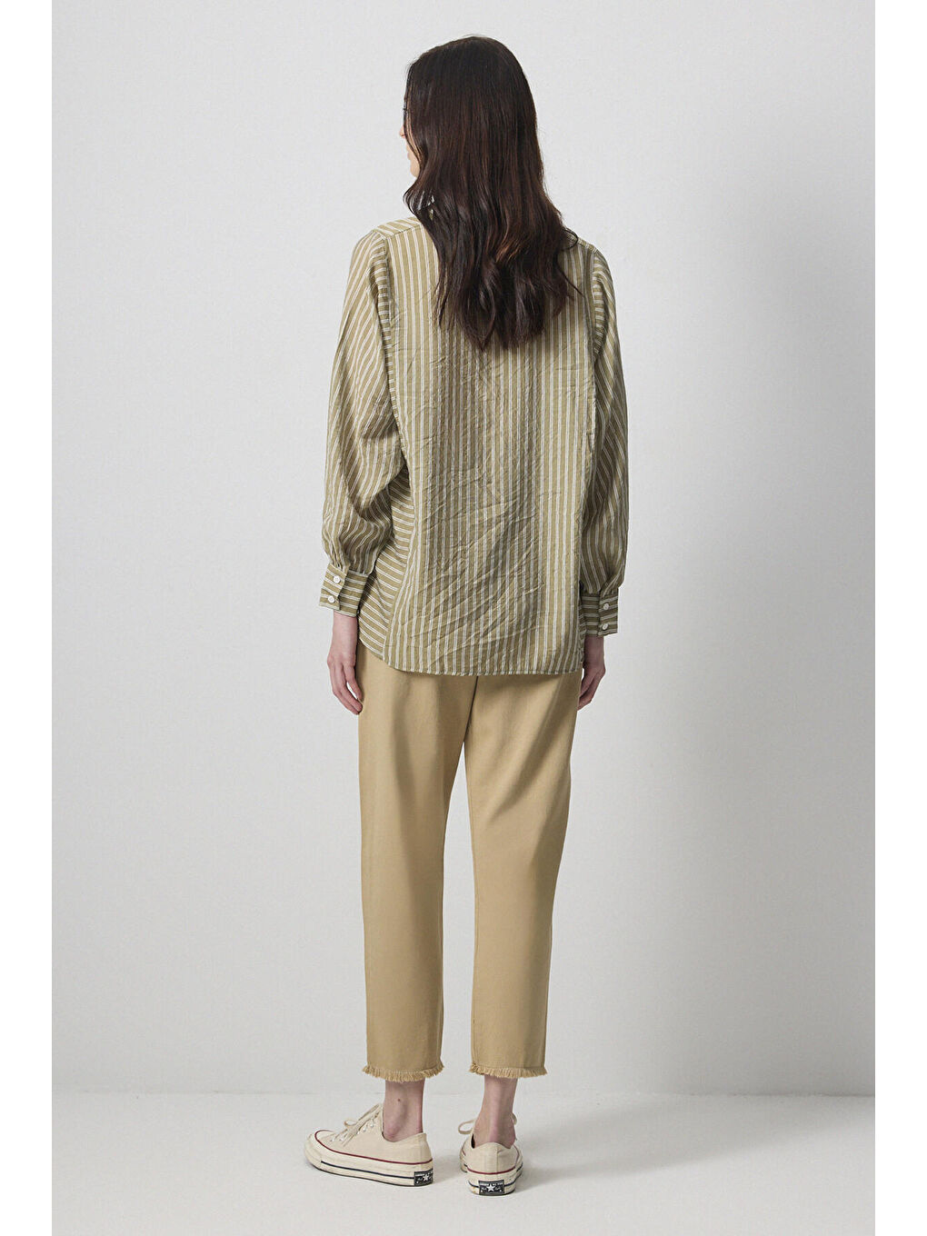 Yeşil Çizgili Viskon Gömlek-3