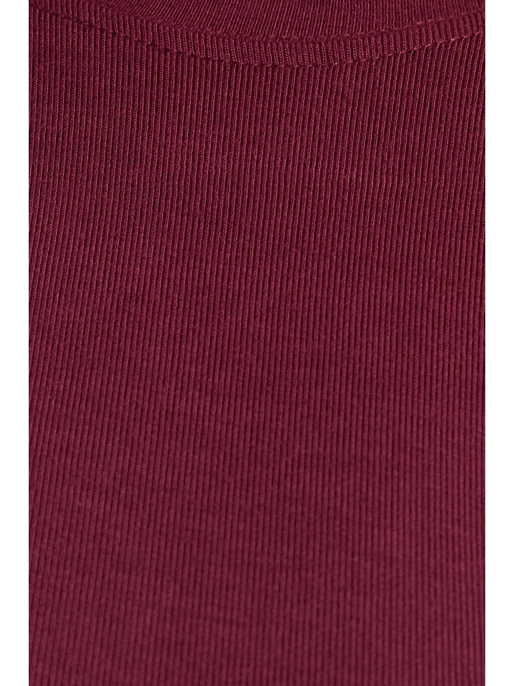 Kadın Regular Fit Klasik Kesim Bisiklet Yaka Viskon Kumaş Ultra Soft Bordo Tişört-3