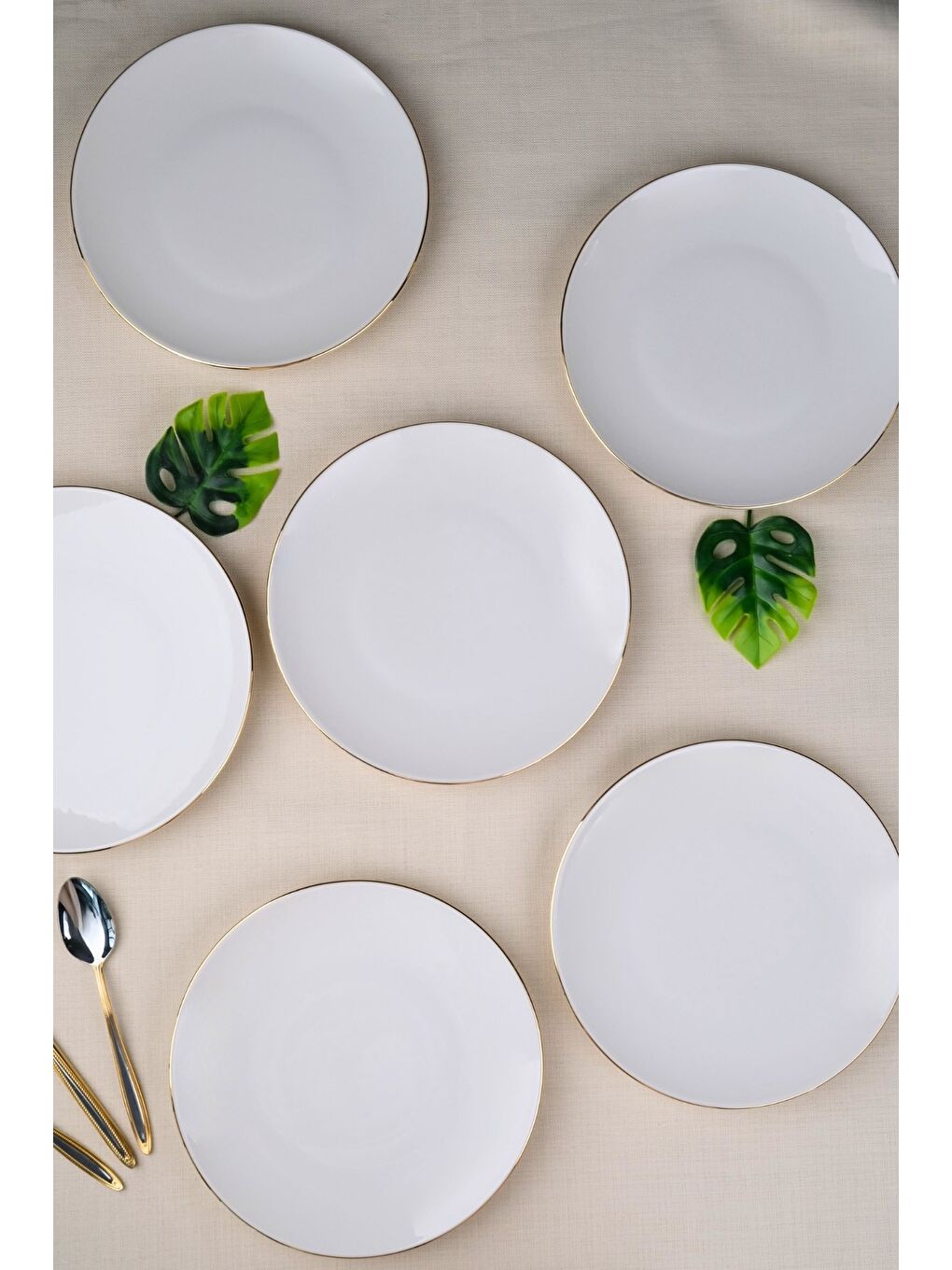 Ekru Porselen Altın Yaldız Pasta Tabağı 20,50cm 6 LI-2