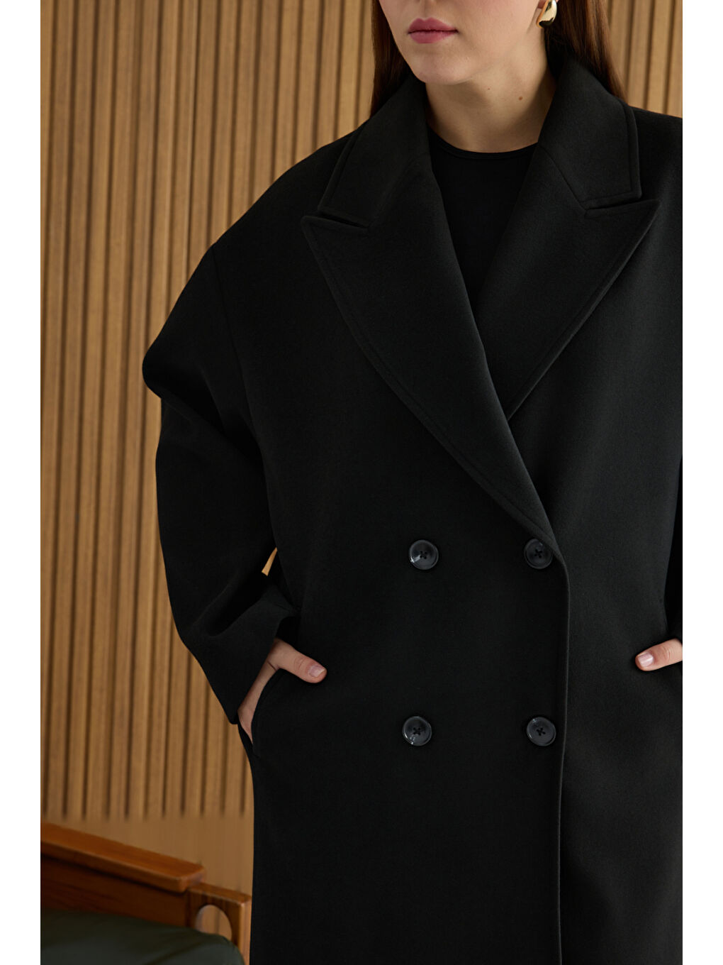 Siyah Kruvaze Kapama Manto-4