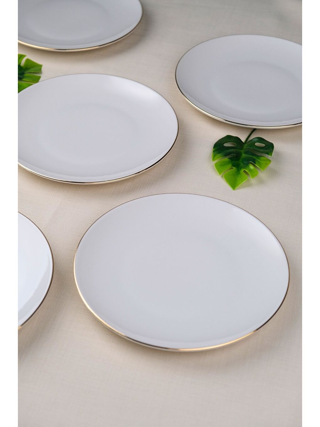 Ekru Porselen Altın Yaldız Pasta Tabağı 20,50cm 6 LI-3