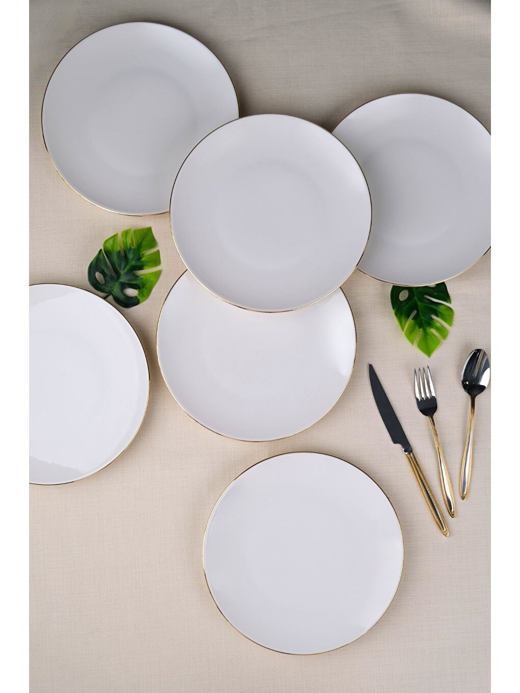 Ekru Porselen Altın Yaldız Pasta Tabağı 20,50cm 6 LI-4