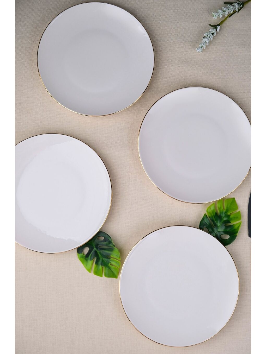 Ekru Porselen Altın Yaldız Pasta Tabağı 20,50cm 4 LÜ-1