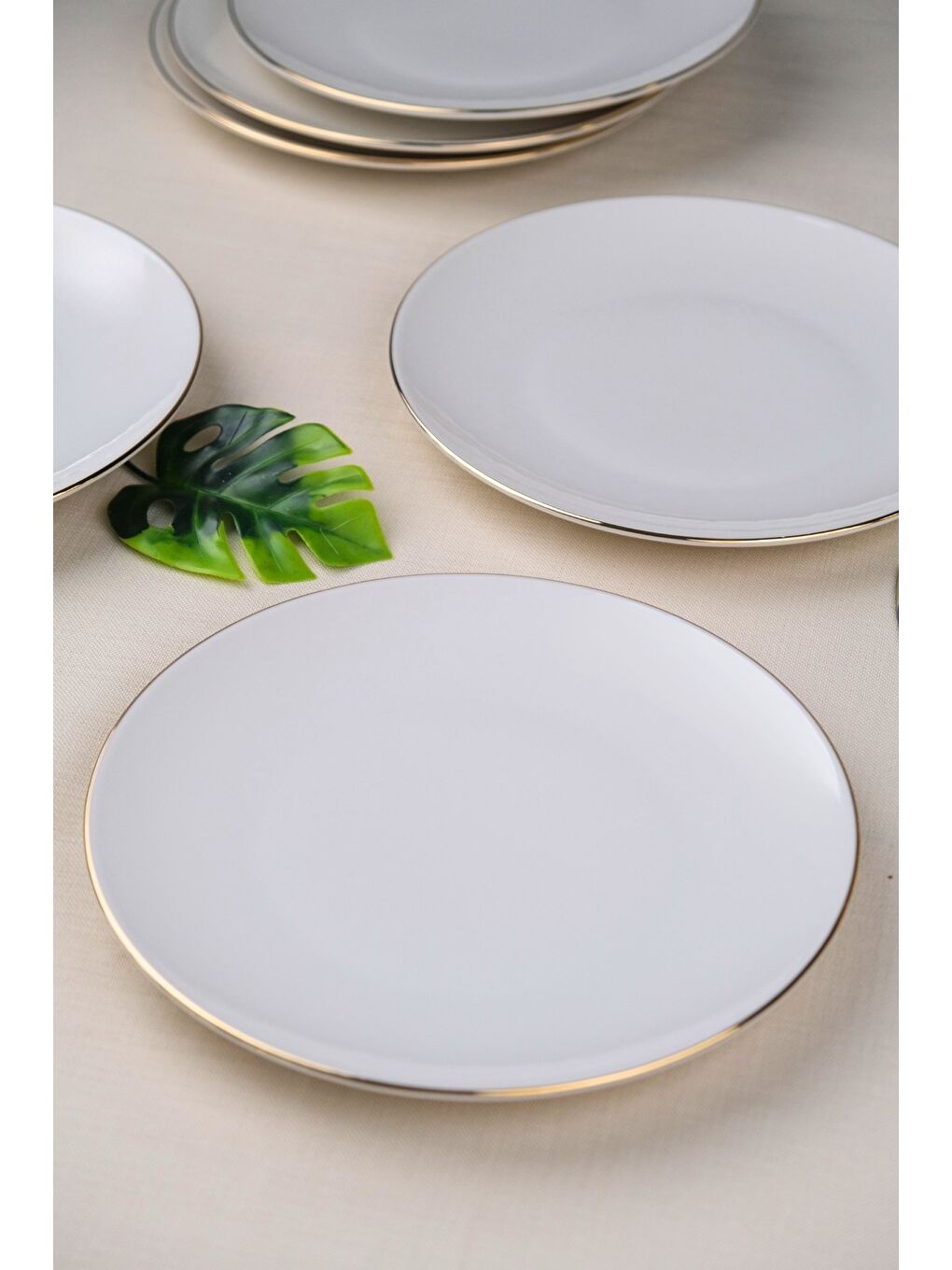 Ekru Porselen Altın Yaldız Pasta Tabağı 20,50cm 6 LI-5