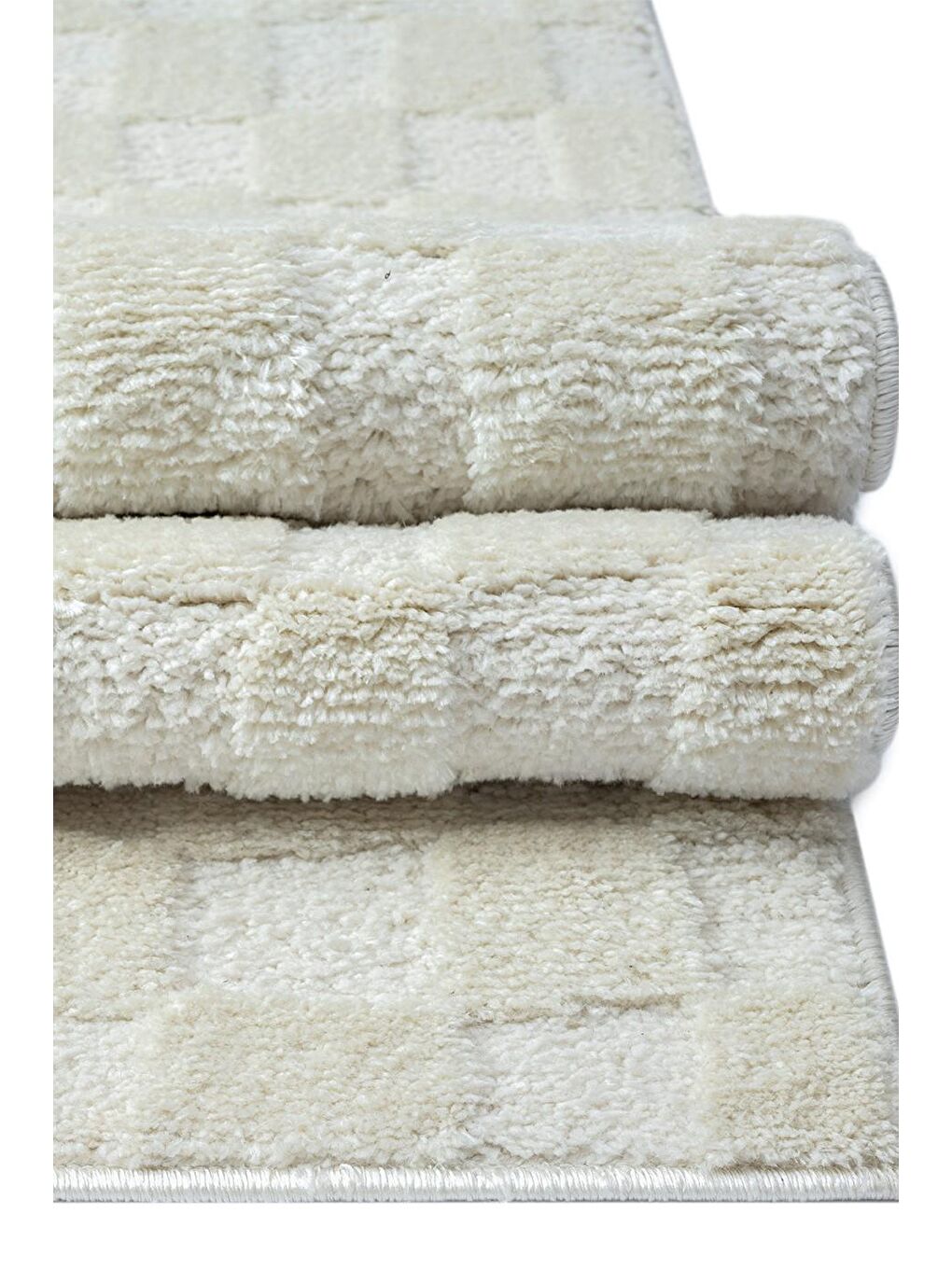 Ekru Jung 7184 Modern Dokuma Yumuşak Post Shaggy Halı-80x300 cm-1