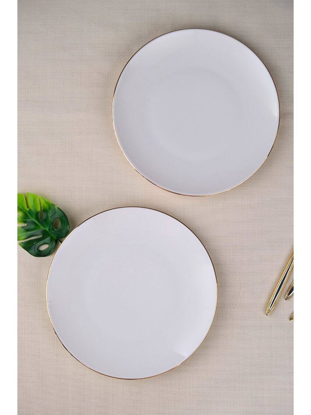 Ekru Porselen Altın Yaldız Pasta Tabağı 20,50cm 2 Lİ