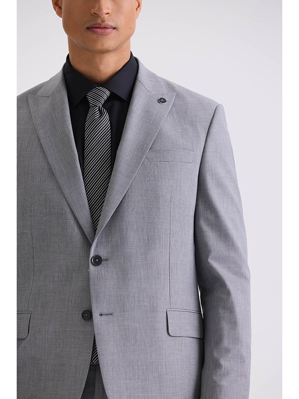 Gri Klasik Fit Sivri Yaka Yünlü Takım Elbise-2