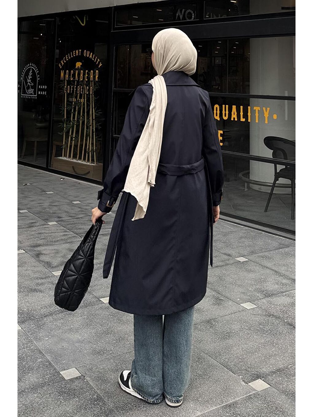 Klasik Kuşaklı Trenç Lacivert-1