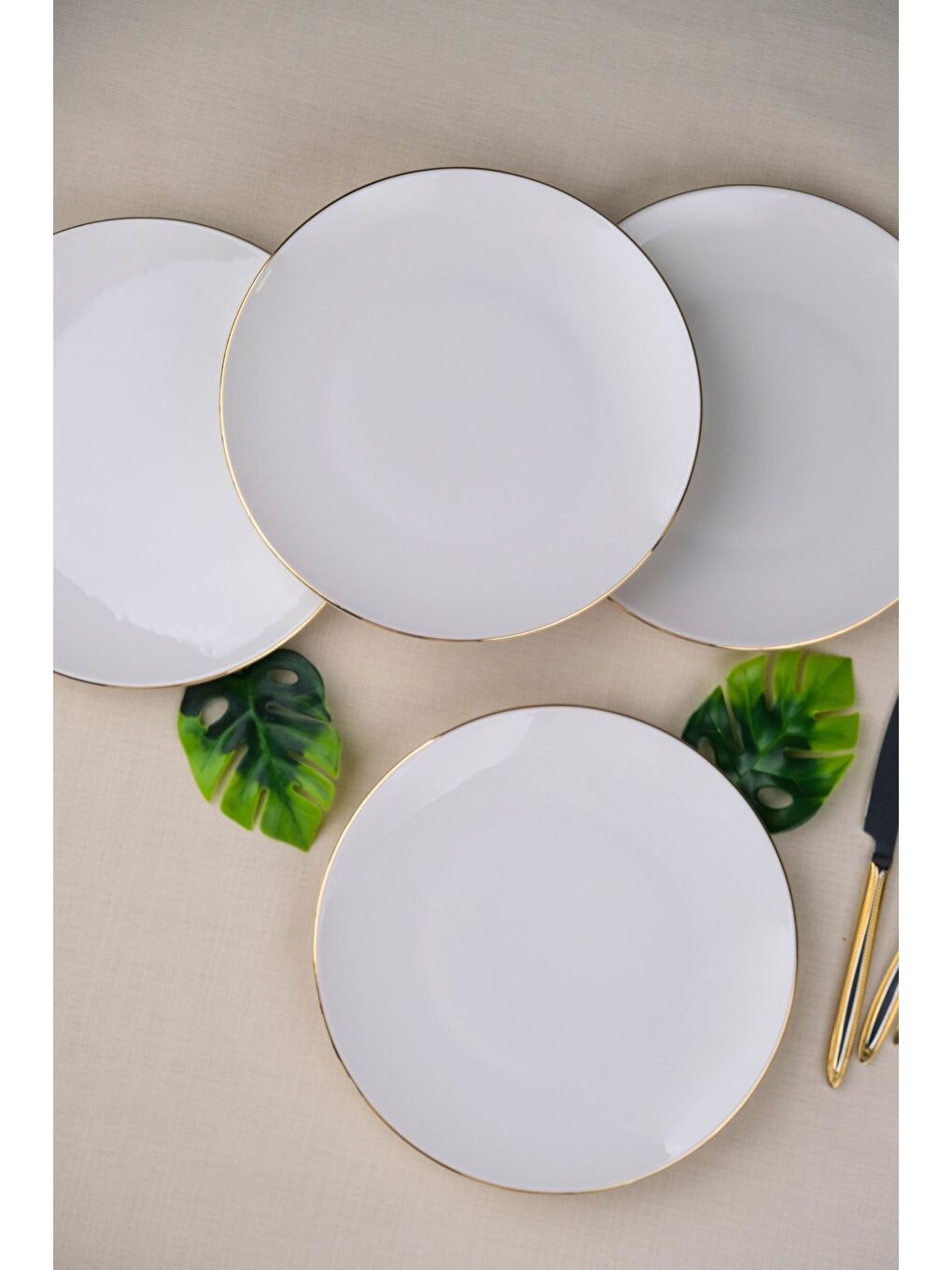 Ekru Porselen Altın Yaldız Pasta Tabağı 20,50cm 4 LÜ-3