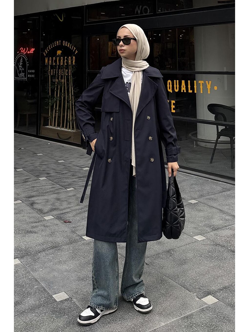 Klasik Kuşaklı Trenç Lacivert-2