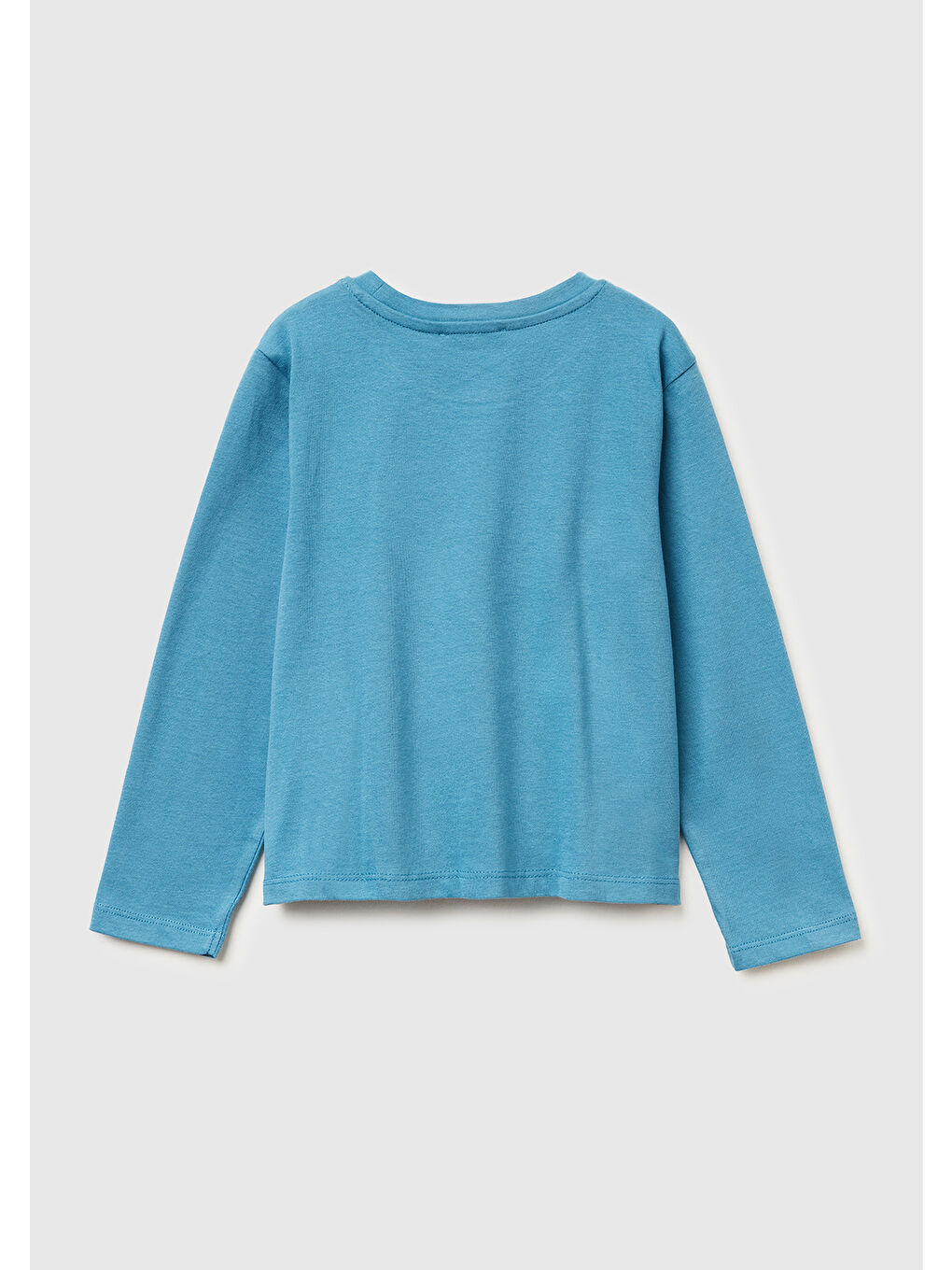 Kız Çocuk Petrol Mavisi Önü Baskılı Hafif Kloş Bisiklet Yaka Uzun Kollu T-shirt-1