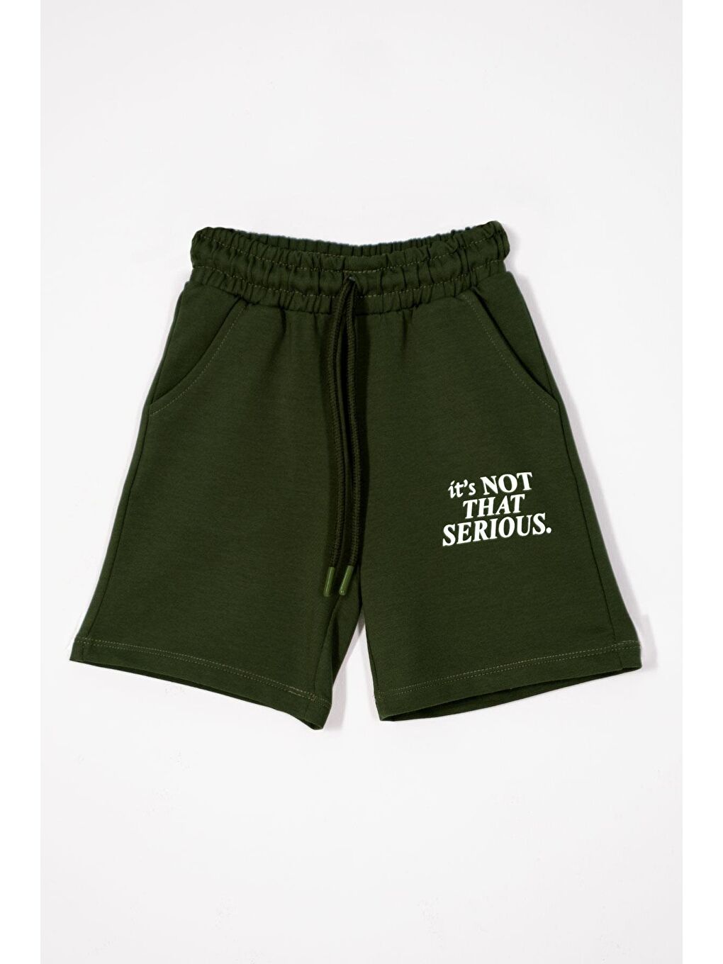 Yazı Baskılı Bağcık Detaylı Haki Renk Erkek Çocuk Kapri