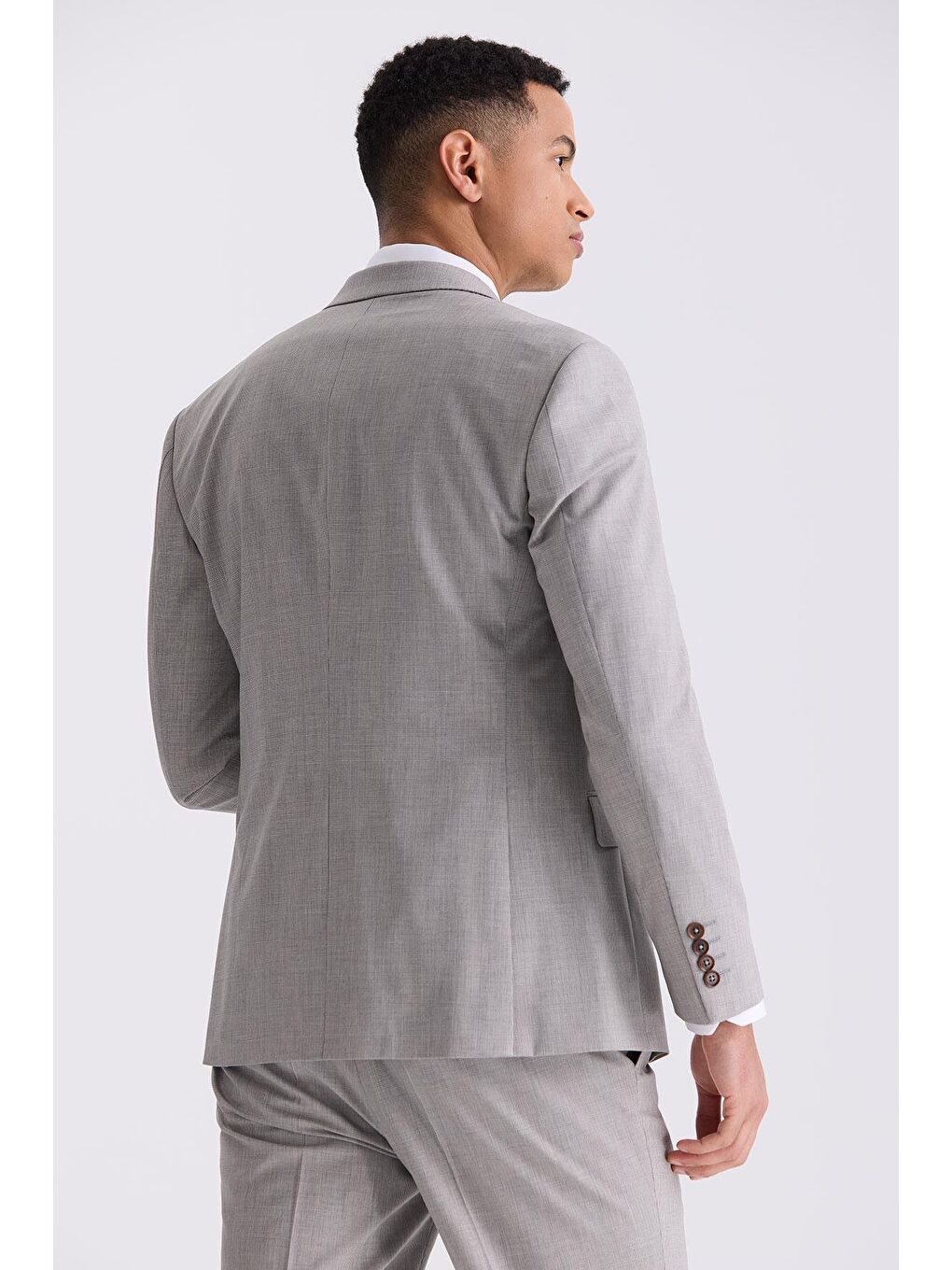 Bej Vizon Klasik Fit Sivri Yaka Yünlü Takım Elbise-3