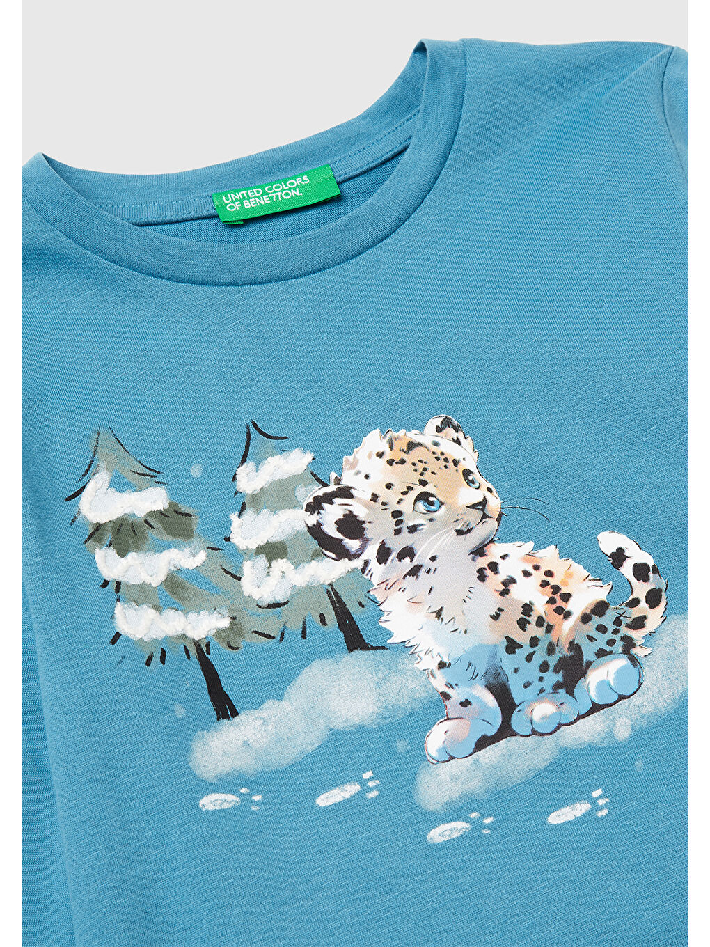 Kız Çocuk Petrol Mavisi Önü Baskılı Hafif Kloş Bisiklet Yaka Uzun Kollu T-shirt-2