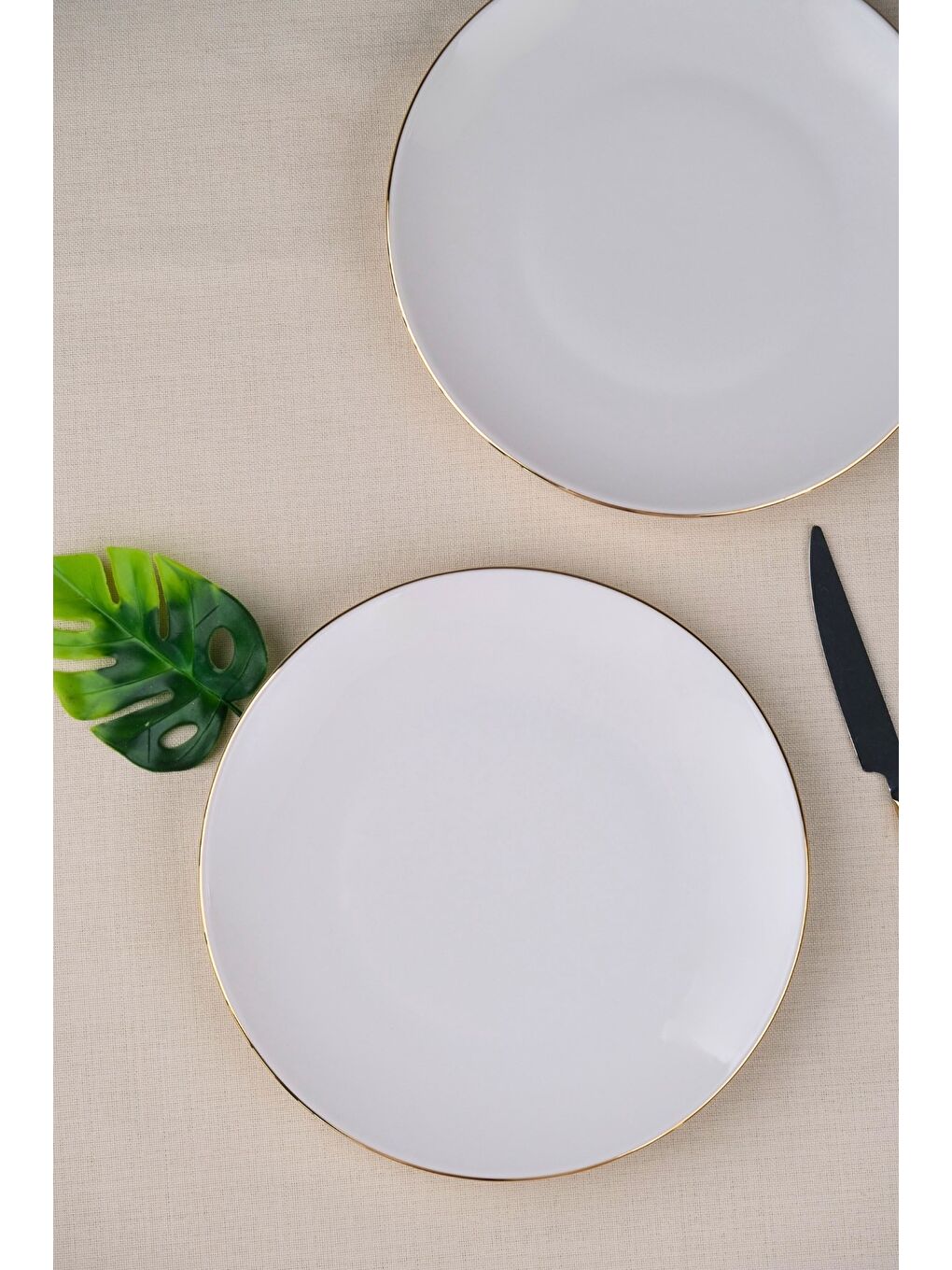 Ekru Porselen Altın Yaldız Pasta Tabağı 20,50cm 2 Lİ-2