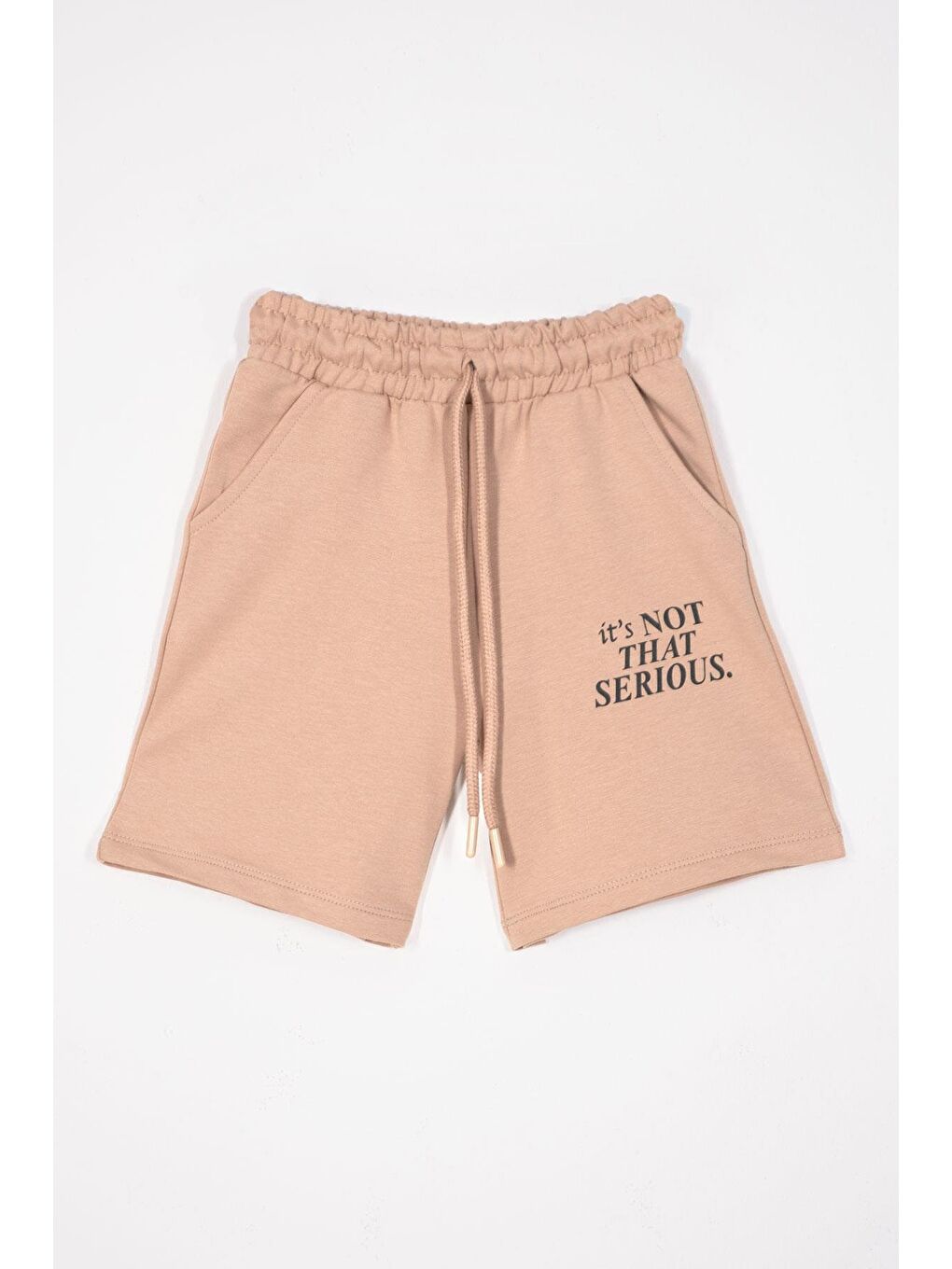 Bej Yazı Baskılı Bağcık Detaylı Vizon Renk Erkek Çocuk Kapri