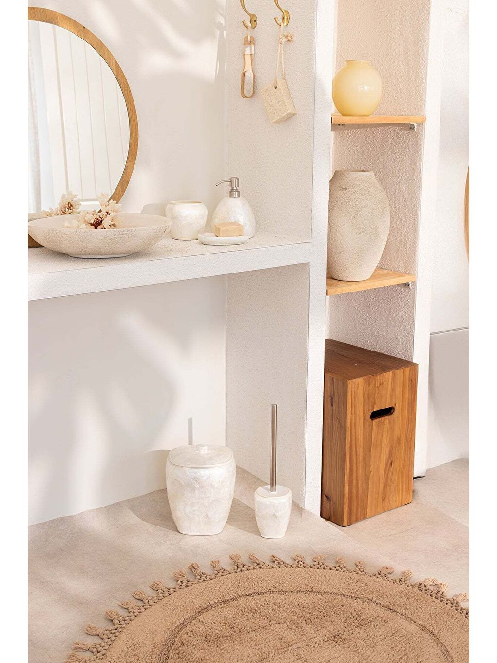 Nora Yuvarlak Banyo Paspası  100 Pamuk 90x90 Bej-1