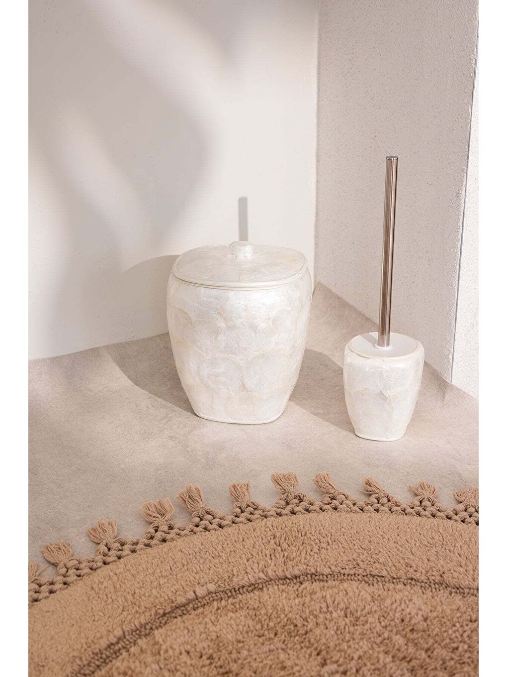 Nora Yuvarlak Banyo Paspası  100 Pamuk 90x90 Bej-2