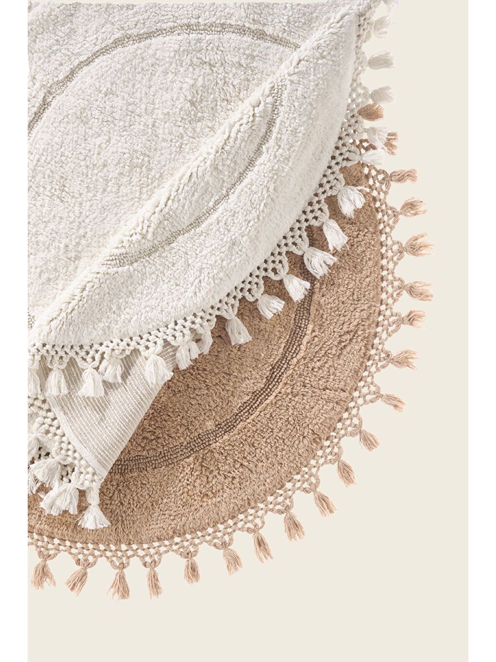 Nora Yuvarlak Banyo Paspası  100 Pamuk 90x90 Bej-4