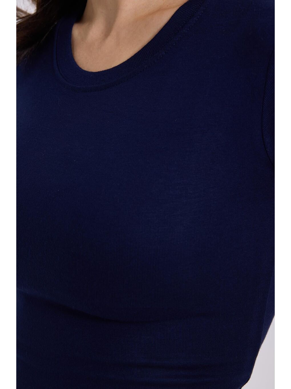 Kadın Regular Fit Klasik Kesim Bisiklet Yaka Viskon Kumaş Ultra Soft Lacivert Tişört-2
