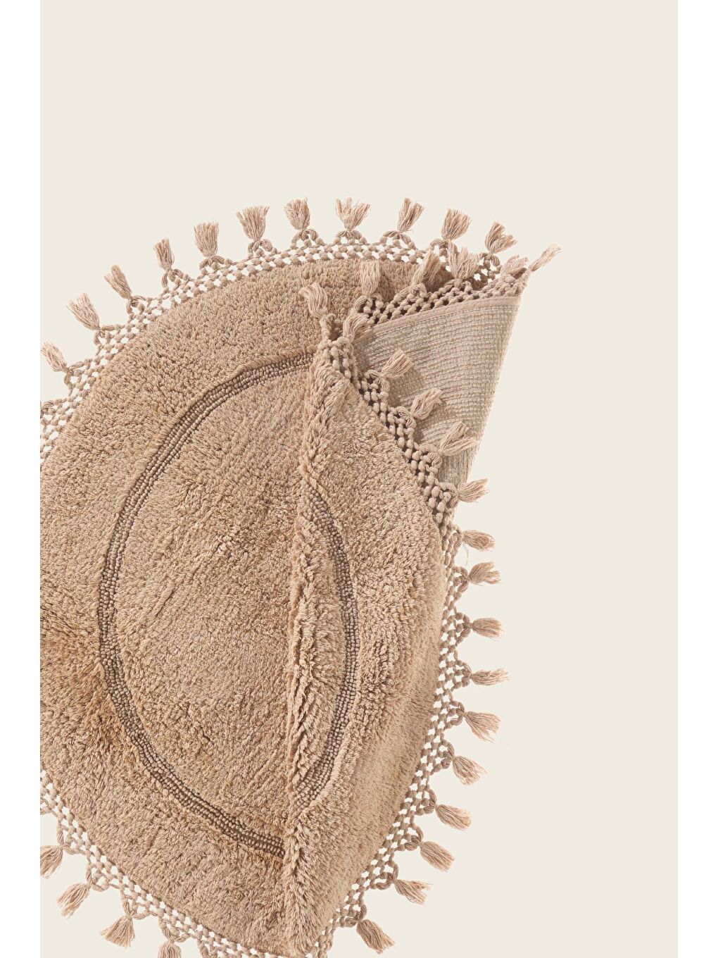 Nora Yuvarlak Banyo Paspası  100 Pamuk 90x90 Bej-5