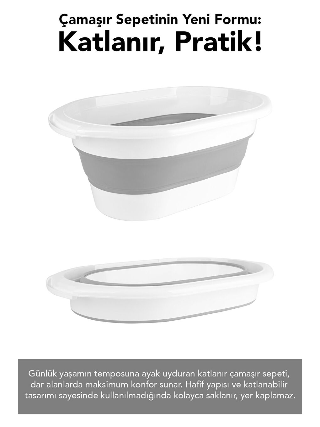 Gri 3'lü Katlanır Çamaşır Sepeti 18 l-1