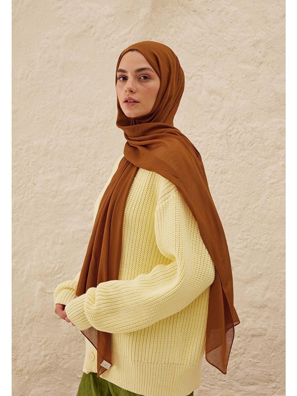 Kahverengi Rami Viskon Şal Kiremit-1