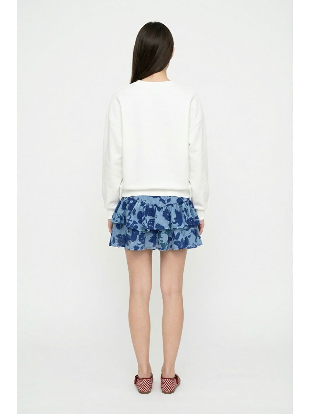 Limon Baskılı Bisiklet Yaka Oversize Sweatshirt Ekru-1