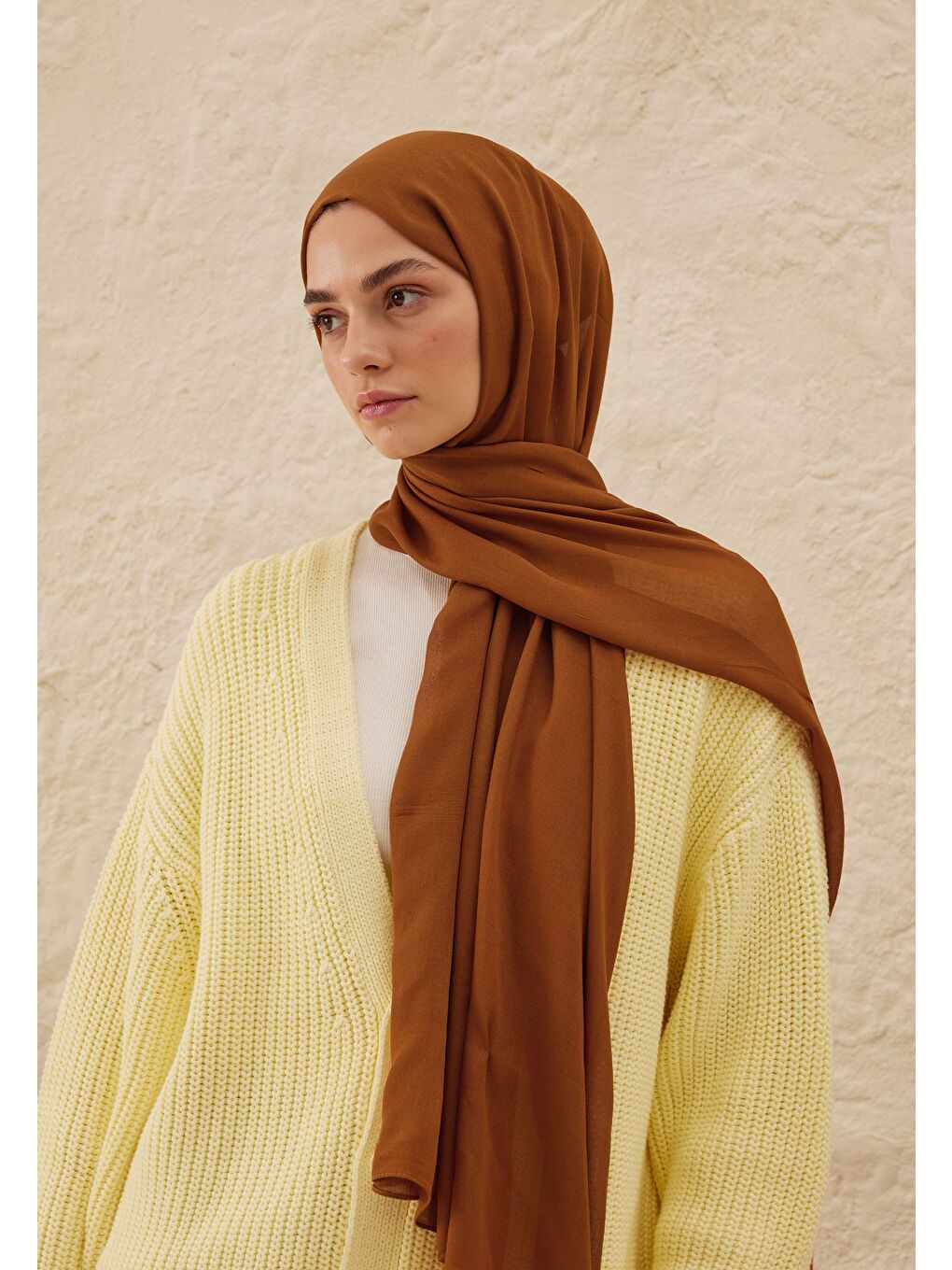 Kahverengi Rami Viskon Şal Kiremit-2