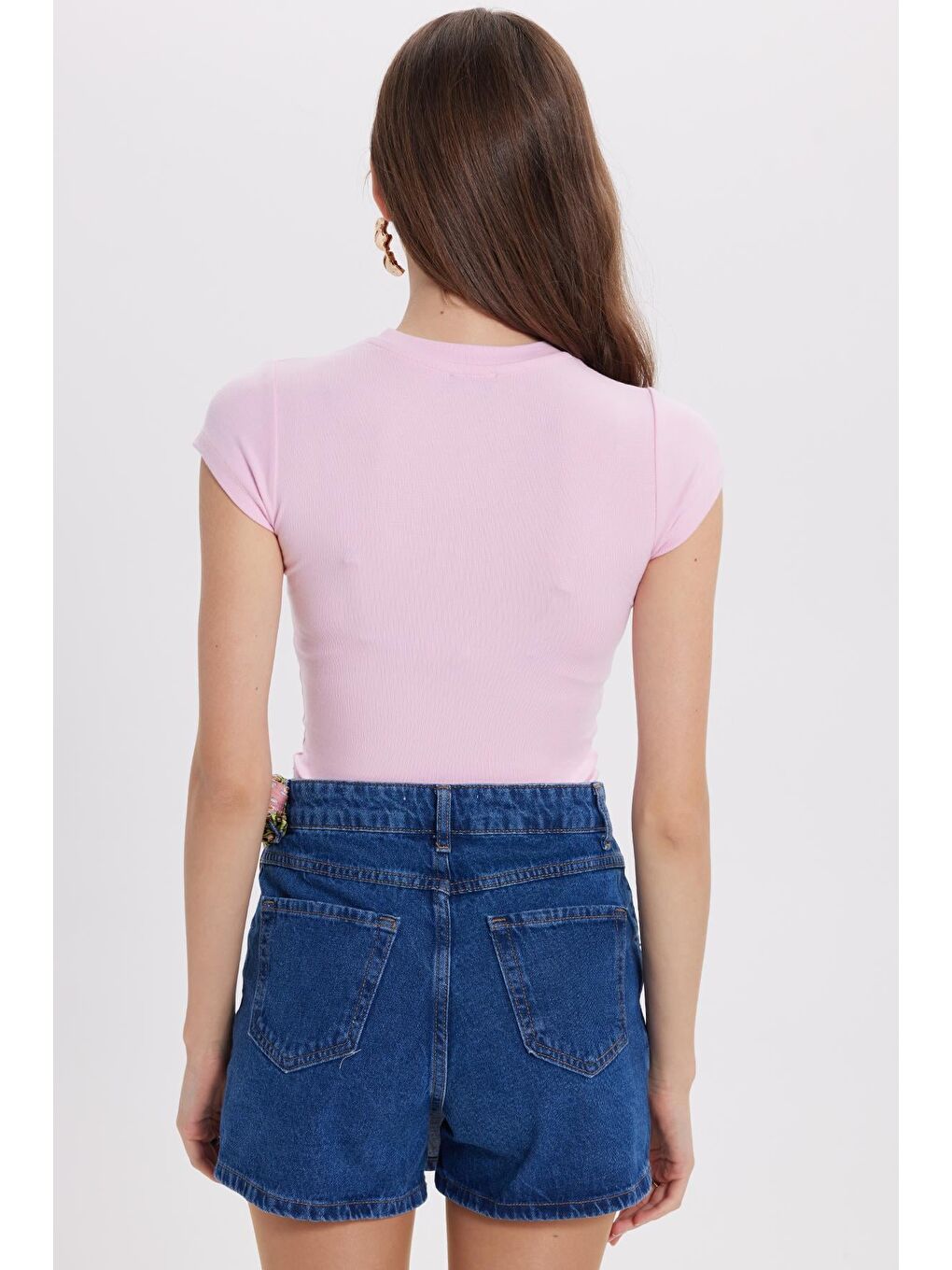 Kadın Regular Fit Klasik Kesim Bisiklet Yaka Viskon Kumaş Ultra Soft Pembe Tişört-6