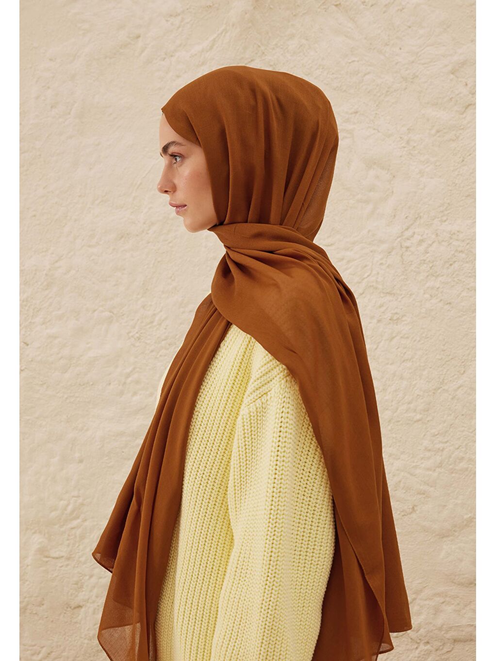 Kahverengi Rami Viskon Şal Kiremit-3