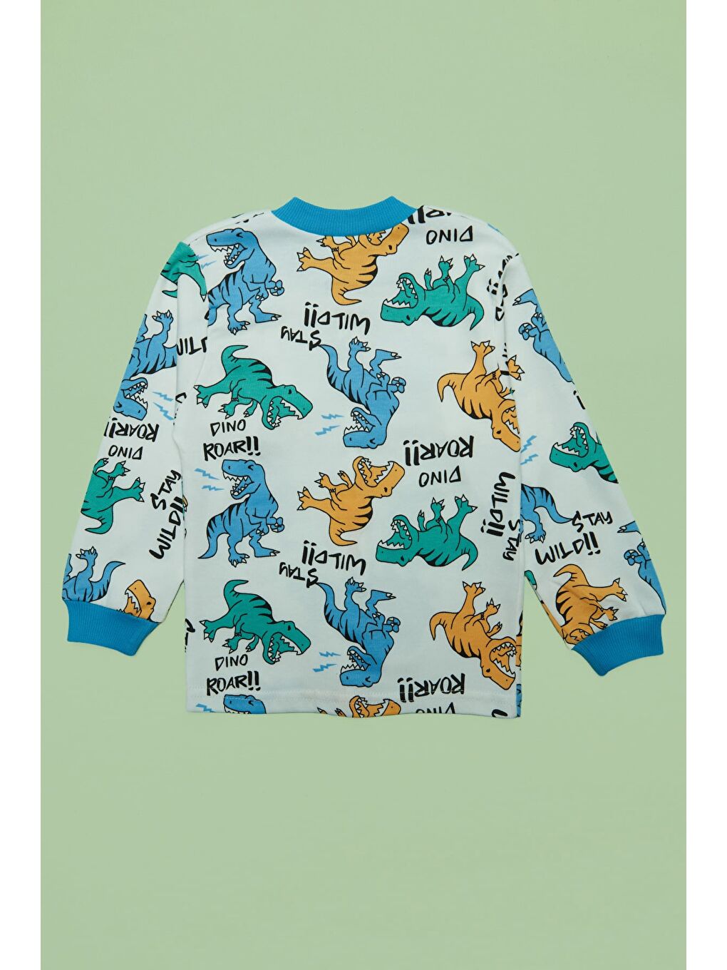 Mavi %100 Pamuk Hayvan Baskılı Çıtçıtlı Erkek Çocuk Pijama Takımı-4