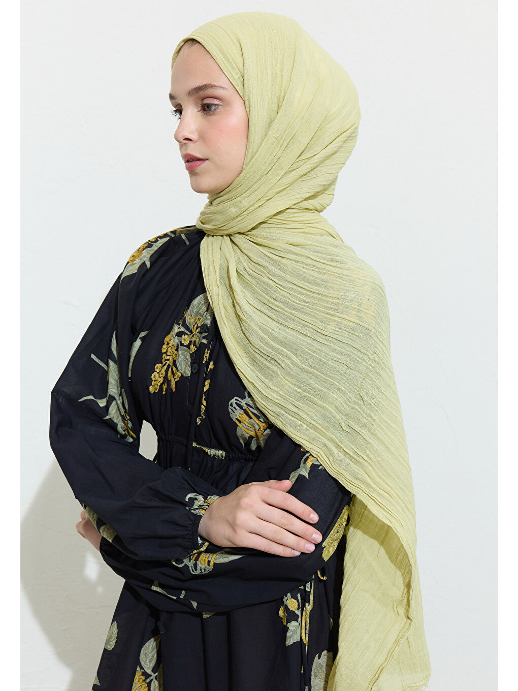 Sarı Pamuklu Keten Şal Sage Butter