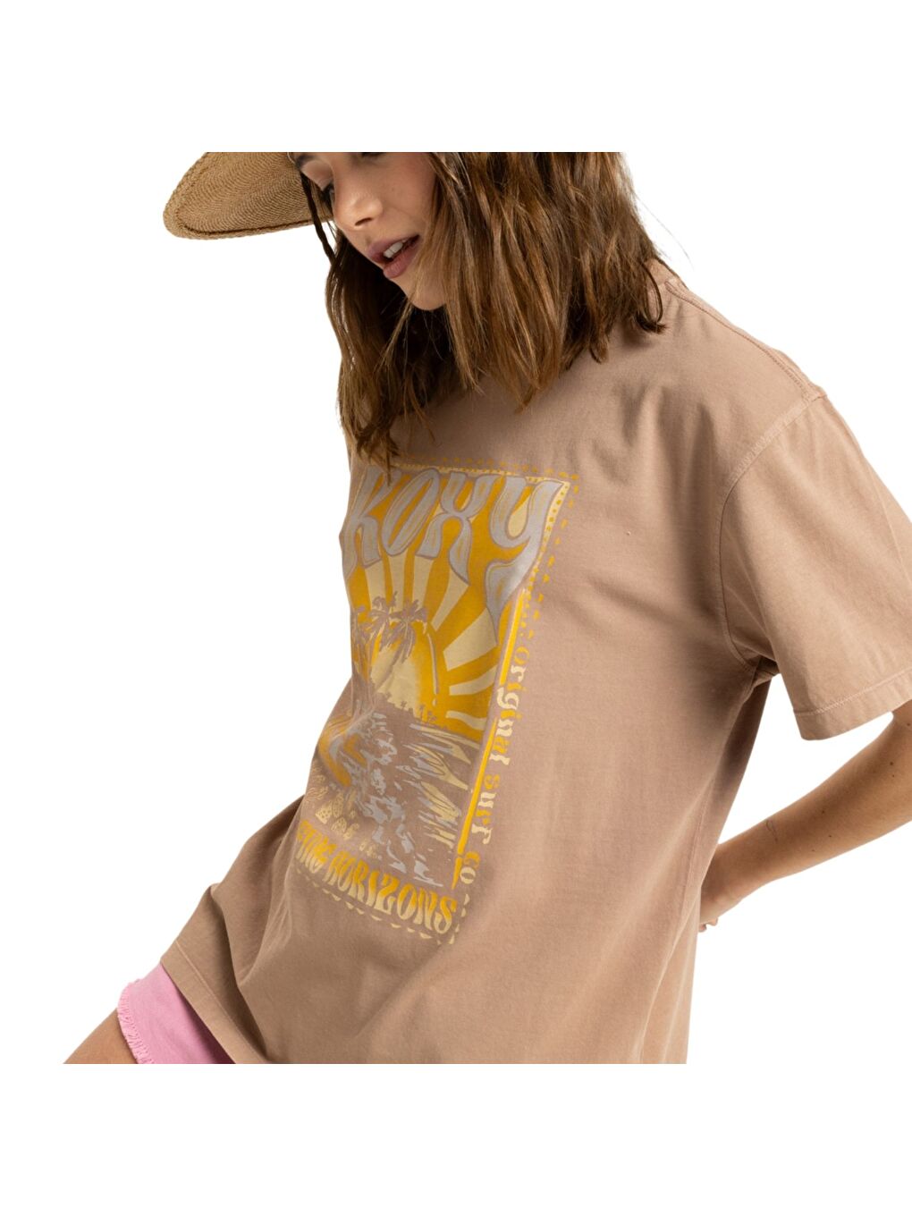 Sunnyoversize Enzyme Wash Kadın Kahverengi Tişört-1